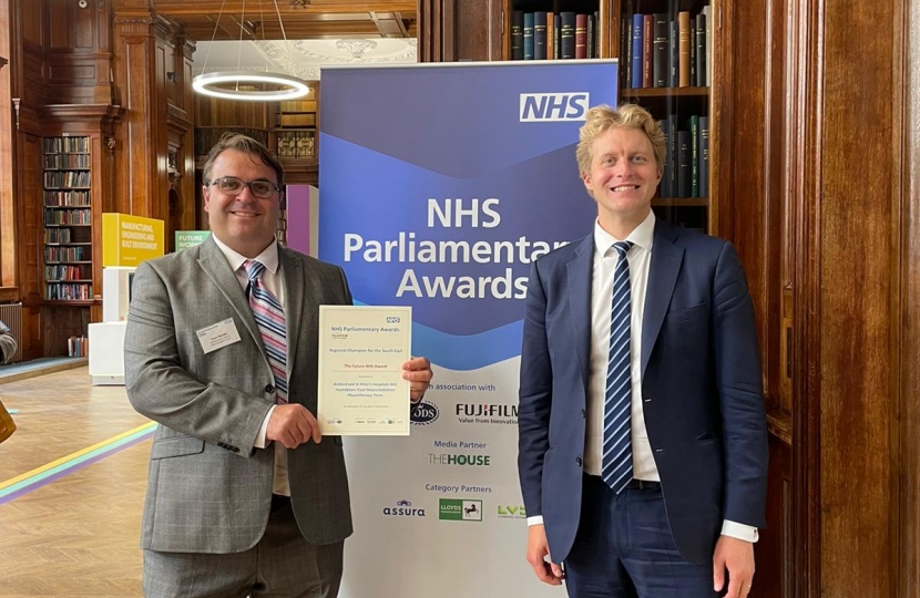 Attending the NHS Parliamentary Awards with Ryan Mackie, Clinical Lead iMSK Physiotherapy at St Peter’s Hospital