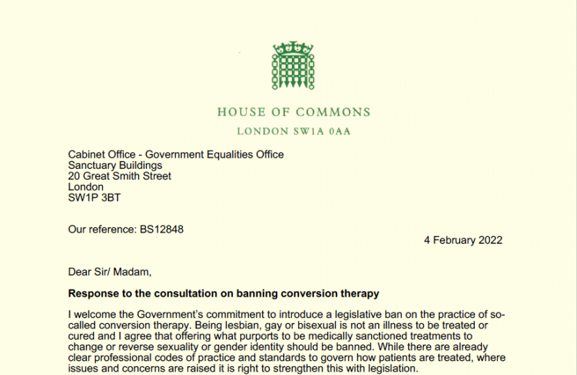 Conversion therapy consultation response from Dr Ben Spencer MP