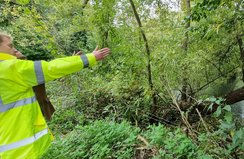 Ben Spencer MP reviewing site for planned local flood alleviation works