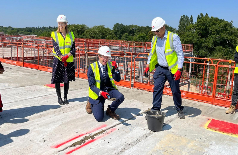 Dr Ben Spencer MP 'topping out' the new mental health hospital in Chertsey