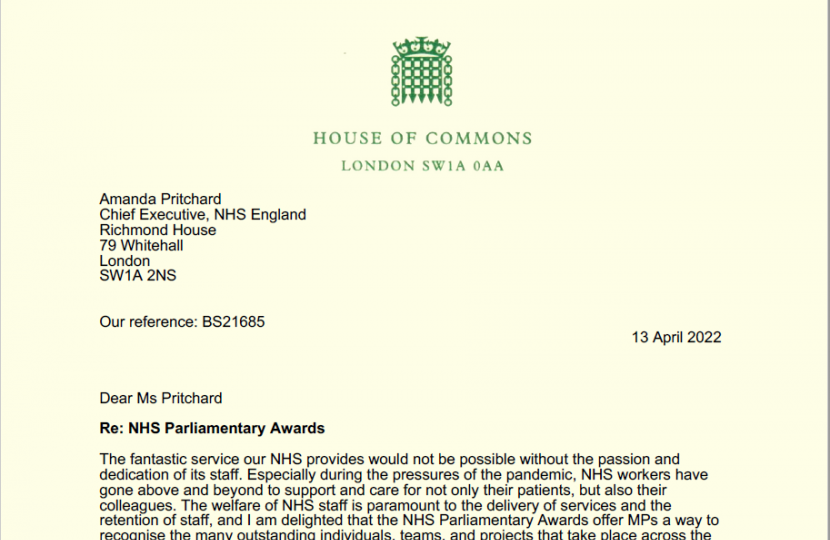 NHS Parliamentary Awards Nomination - Supporting NHS Workforce and Wellbeing