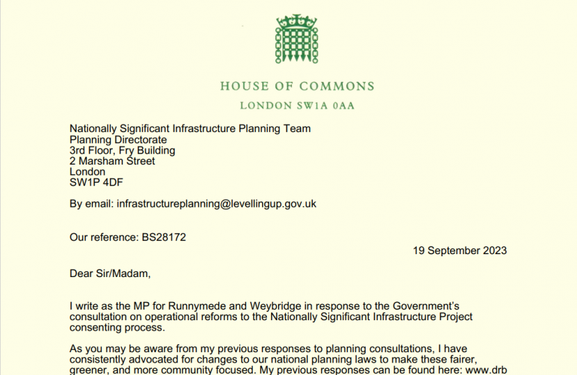 NSIP consultation response from Dr Ben Spencer MP