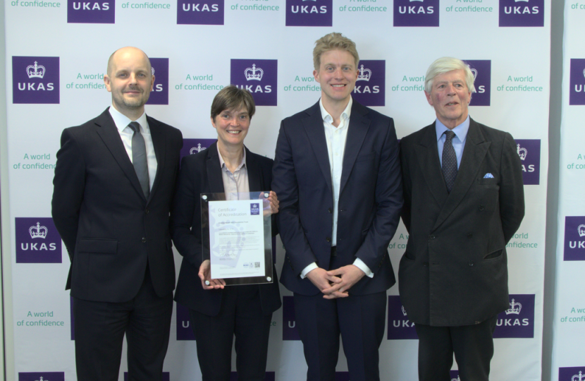 Matt Gantley, Denise Cook, Dr Ben Spencer MP and Lord Jamie Lindsay at UKAS