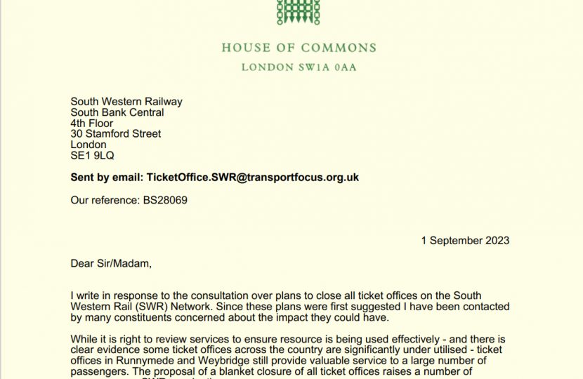 SWR ticket office closure consultation response from Dr Ben Spencer MP.pdf