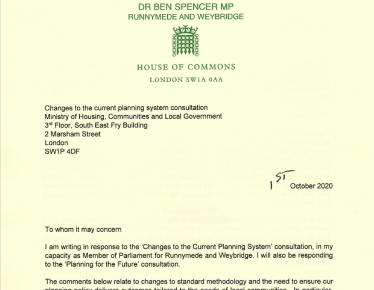 Dr Ben Spencer MP responds to planning policy consultation