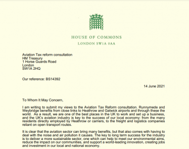 Sustainable aviation: Aviation Tax Reform Consultation Response from Dr Ben Spencer MP