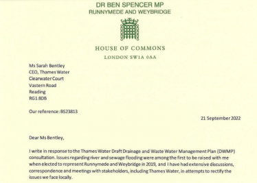 Thames Water DWMP consultation response from Dr Ben Spencer MP