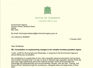 EA enforcement penalties consultation response from Dr Ben Spencer MP