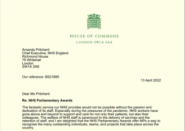 NHS Parliamentary Awards Nomination - Supporting NHS Workforce and Wellbeing